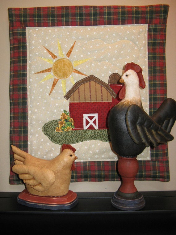 Rise and Shine - Cloth Doll E-Pattern Rooster Hen & Quilt Display Epattern