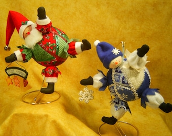 Bustin Out For Christmas - Cloth Doll E-Pattern - Santa and Snowman Christmas Ornaments hanging dolls