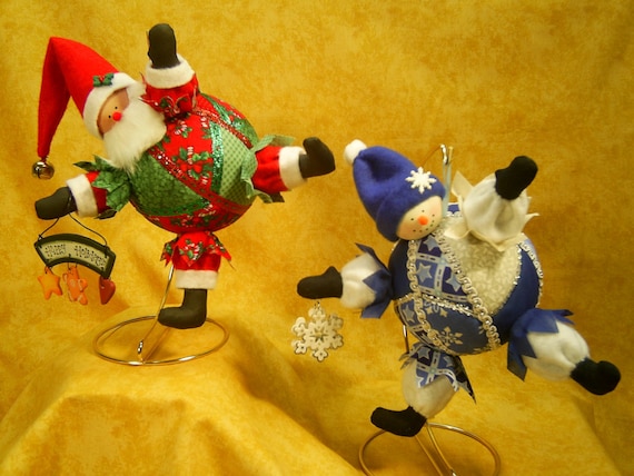 Bustin Out For Christmas - Cloth Doll E-Pattern - Santa and Snowman Christmas Ornaments hanging dolls