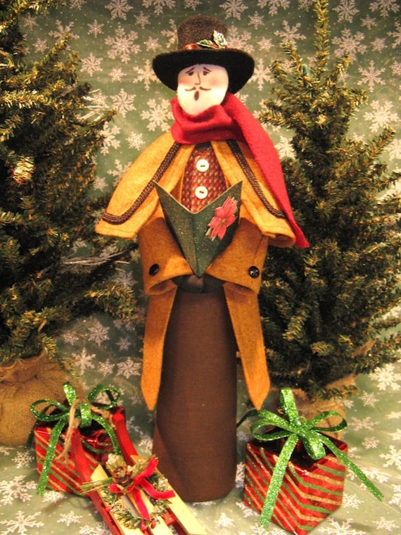 Adult Male Caroler - Cloth Doll E-Pattern Victorian Christmas Male Caroler Free Standing Stump Doll