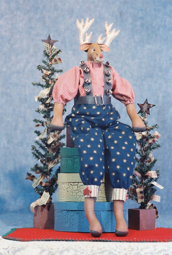 Rudy - Mailed Cloth Doll Pattern - 22in Dressed Christmas Reindeer Doll