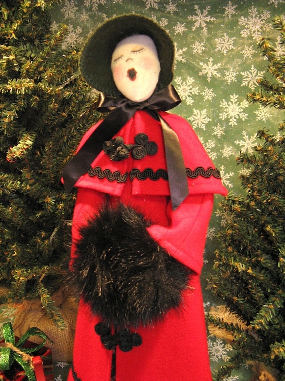 Adult Female Caroler - Cloth Doll E-Pattern  Victorian Lady Caroler Free Standing Stump Doll