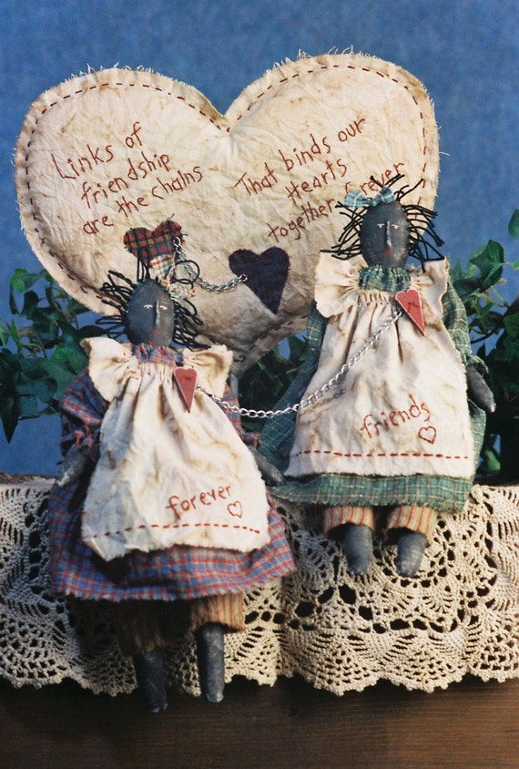 Chained Hearts - Mailed Cloth Doll Pattern - Primitive Friendship Friend Doll