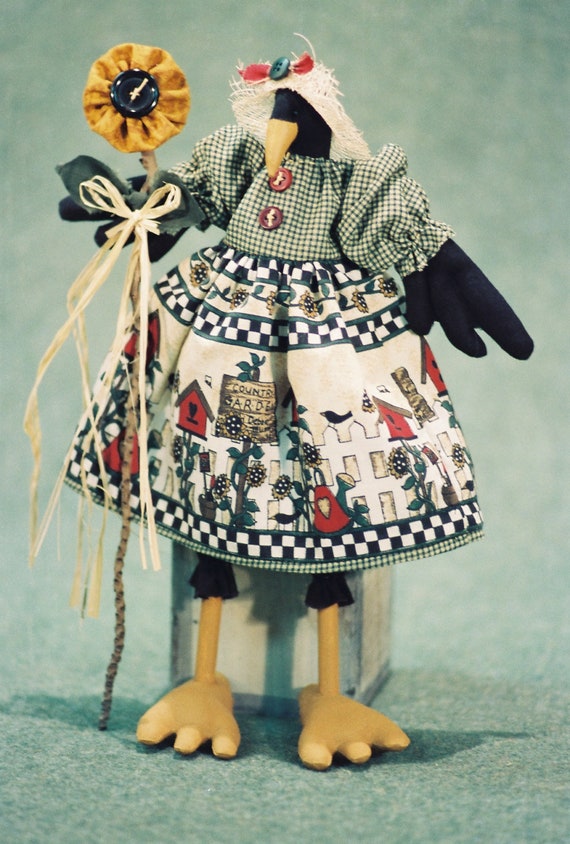 Sunshine - Mailed Cloth Doll Pattern  12in Country Girl Crow Bird Doll
