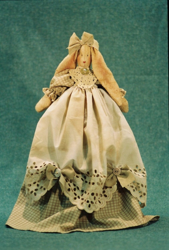 Joanna - Mailed Cloth Doll Pattern-Pretty Country Girl Shelf Sitting Bunny