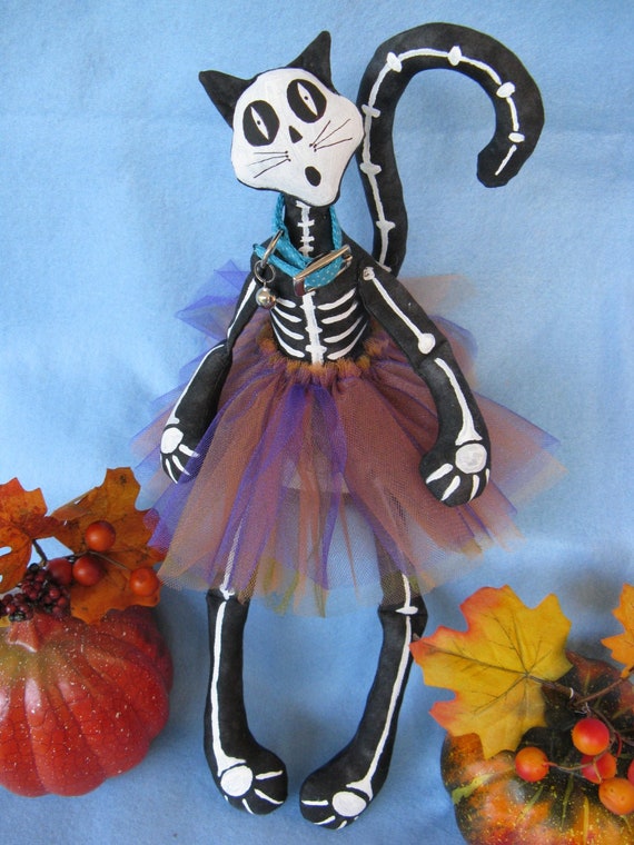 Bony Moronie - Cloth Doll E-Pattern  16in Skeleton Cat Doll epattern