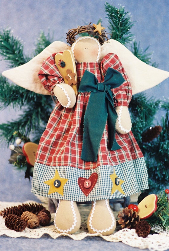 Sweet As an Angel - Cloth Doll E-Pattern  16in Gingerbread Christmas Holiday Country Angel Doll