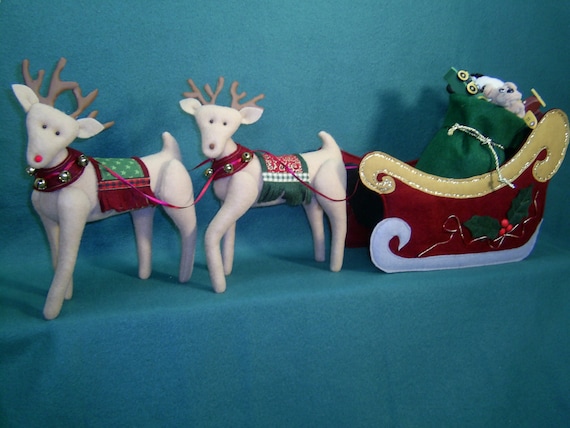 Santa's Christmas Sleigh and Reindeer - Cloth Doll Epattern for sleigh and reindeer "ONLY". (Mema and PaPa pattern sold seperately.)