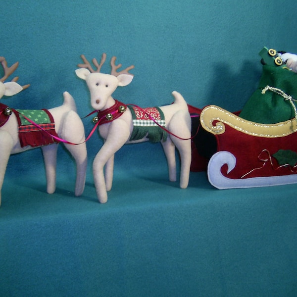 Santa's Christmas Sleigh and Reindeer - Cloth Doll Epattern for sleigh and reindeer "ONLY". (Mema and PaPa pattern sold seperately.)