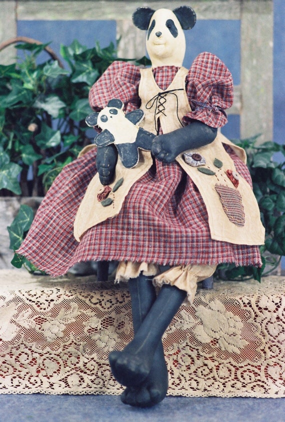 Amanda- Cloth Doll E-Pattern  24in Country Girl Panda Bear Epattern