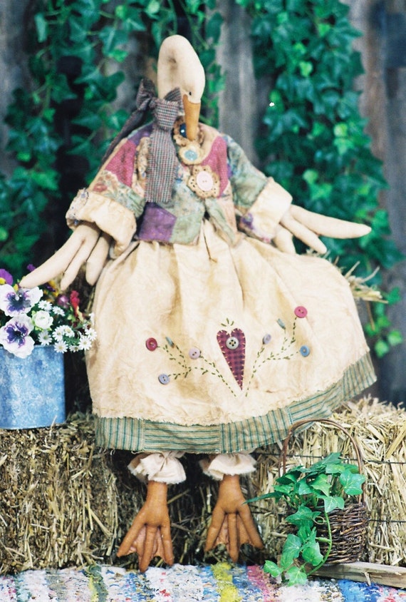 Gandering in the Garden - Cloth Doll E-Pattern - 26in Country Goose Art Doll Animal Epattern