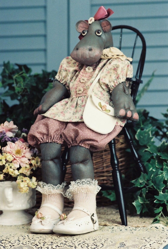 Rosebud - Cloth Doll E-Pattern - Adorable Baby Girl Hippo epattern