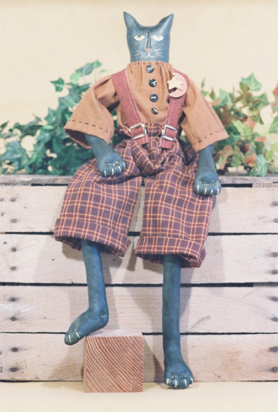 Tom Cat - Cloth Doll E-Pattern - 24in Folkart Primitive Black Male Haloween Cat