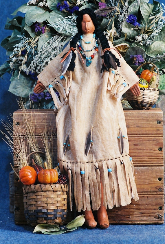Indian Maiden - Mailed Cloth Doll Pattern - 20in Thanksgiving Indian Maiden