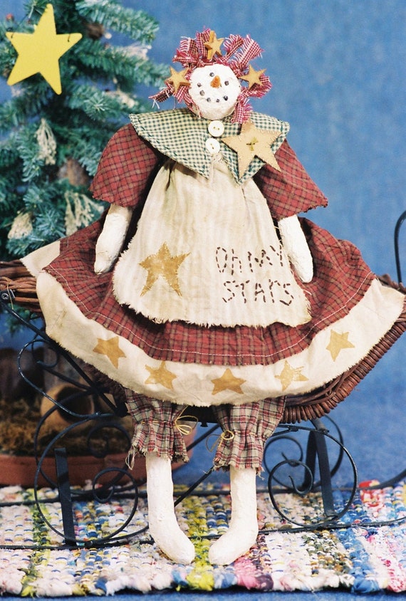 Oh My Stars - Cloth Doll E-Pattern 19in Country Holiday Snowgirl Snowman epattern