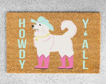 Howdy Y'all Dog Doormat, Western Cowboy Dog Entryway Decor