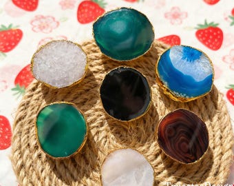 Glod Plated Agate Phone Grip, Natural Crystal Magnetic Phone Grip Holder, Handmade Kindle Grip,Electroplated Healing Crystal Accessory