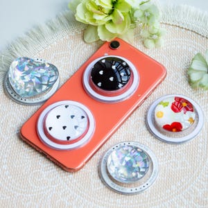 Agarre magnético con diseño de cristal, soporte magnético para teléfono con forma de amor, hecho a mano para Kindle, bonito agarre para teléfono, agarre para teléfono con bola de cristal