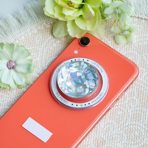 Agarre magnético con diseño de cristal, soporte magnético para teléfono con forma de amor, hecho a mano para Kindle, bonito agarre para teléfono, agarre para teléfono con bola de cristal