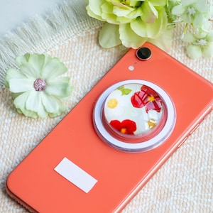 Agarre magnético con diseño de cristal, soporte magnético para teléfono con forma de amor, hecho a mano para Kindle, bonito agarre para teléfono, agarre para teléfono con bola de cristal