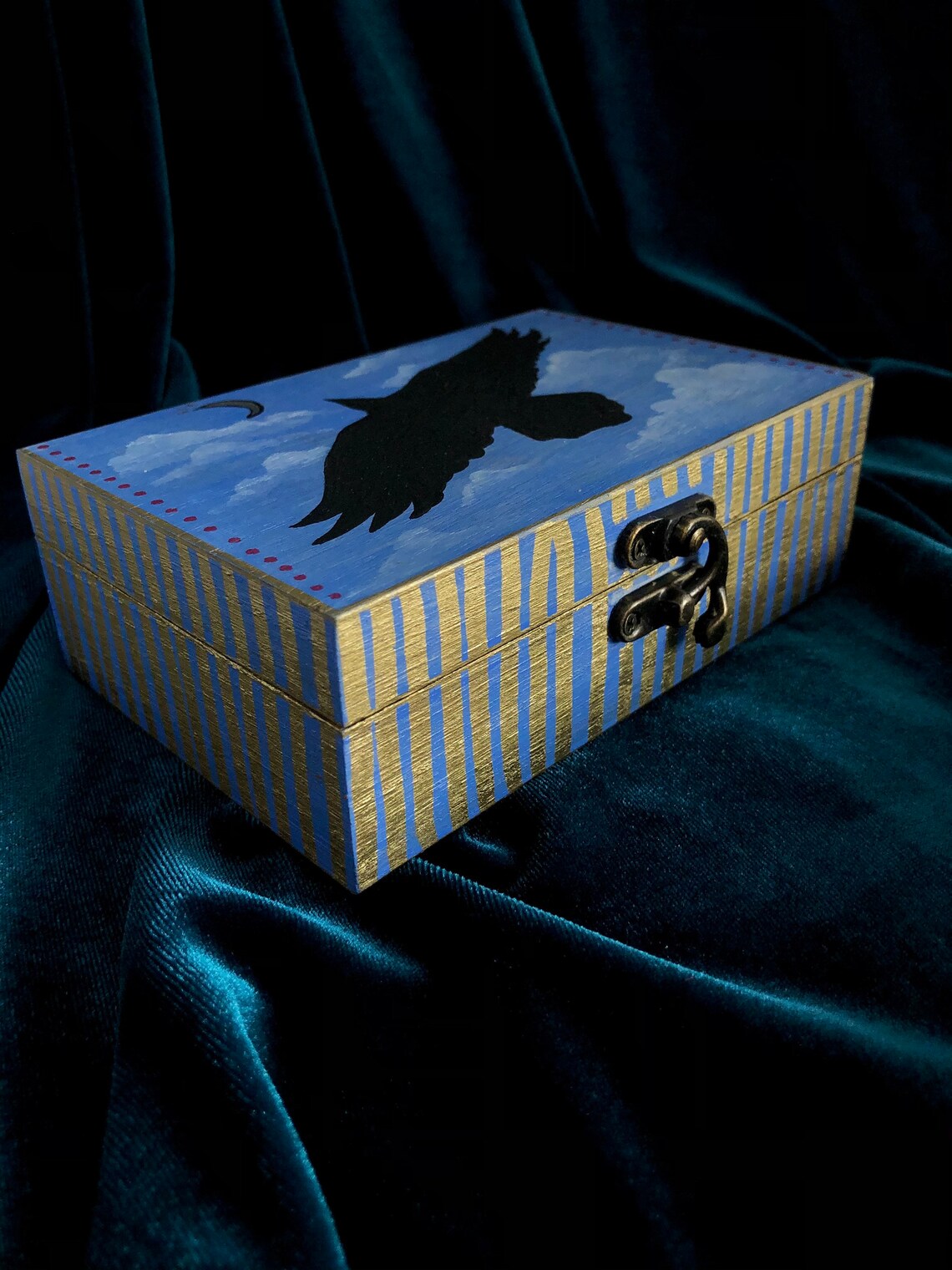 Crow Hand Painted Jewelry Wooden Box mystical magic box Crow Etsy