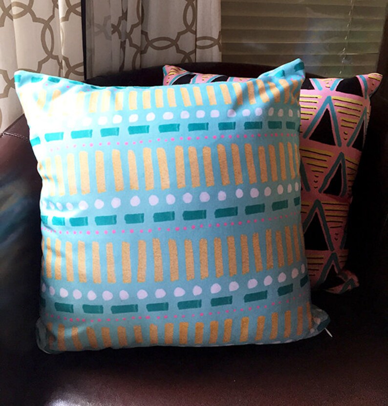 Turquoise Pink and Gold Pattern Pillow 18x18 inches Etsy