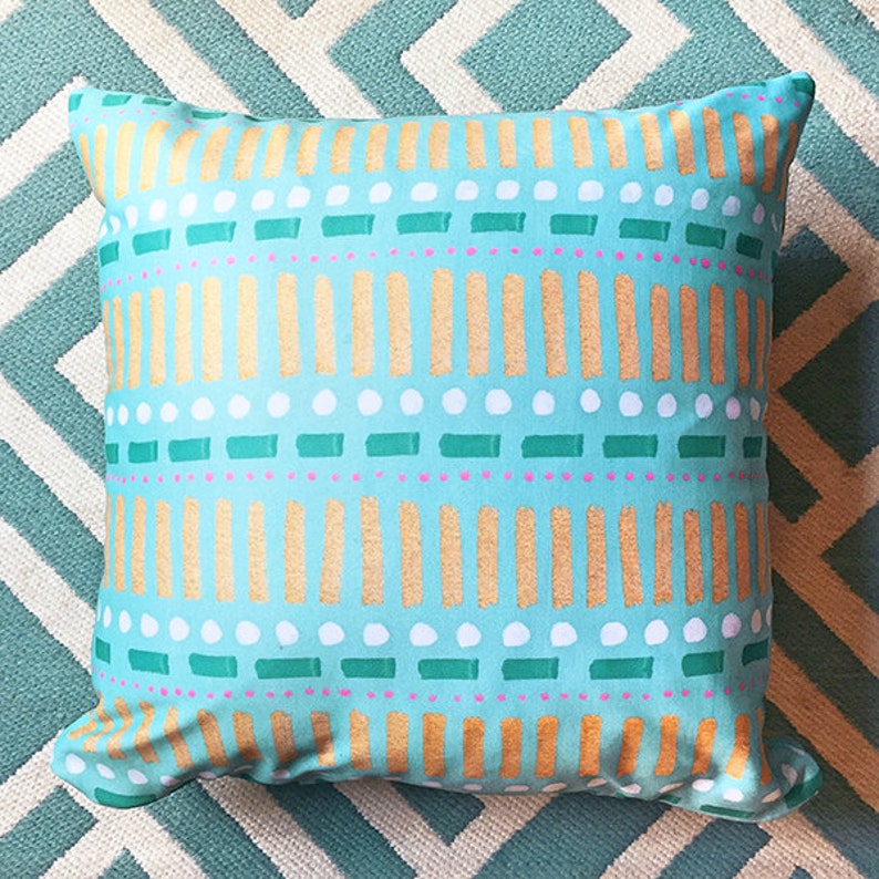 Turquoise Pink and Gold Pattern Pillow 18x18 inches Etsy