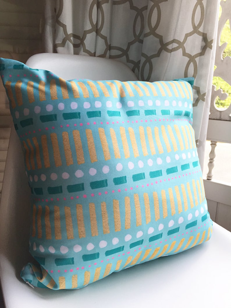 Turquoise Pink and Gold Pattern Pillow 18x18 inches Etsy