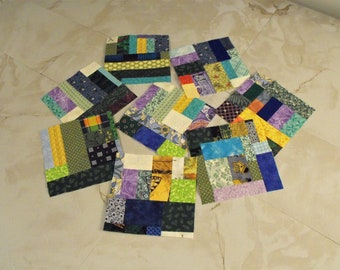 Set of 12 Scrappy Crumb Quilt Blocks - 5.5" Squares