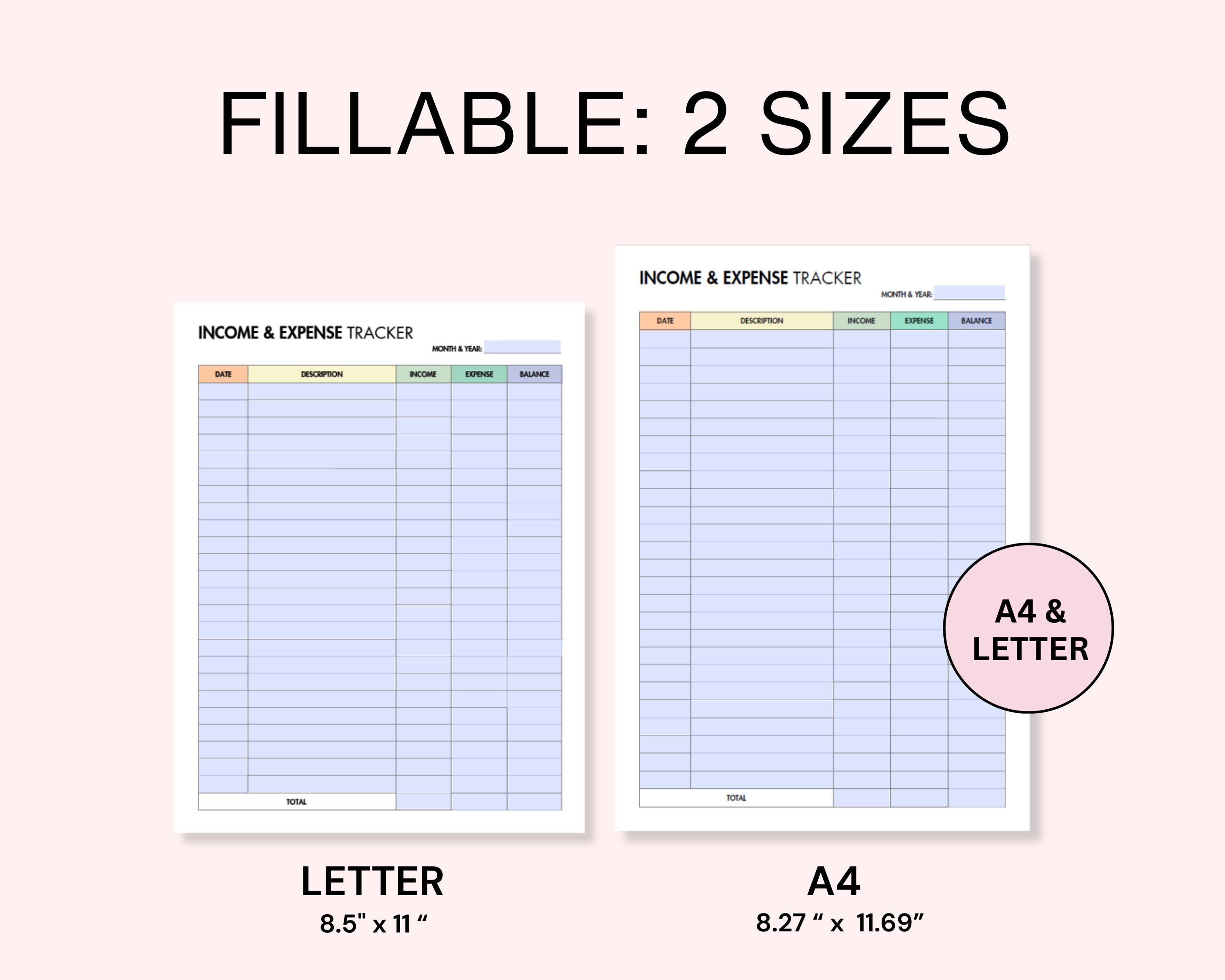Income and Expense Tracker Printable and Fillable Monthly Spending ...