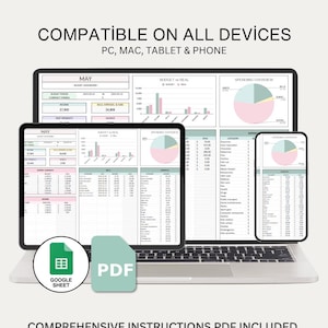 Pu&ograve; includere: Un modello di budget digitale per Google Sheets, visualizzato su un laptop, un tablet e un telefono. Il modello &egrave; intitolato "Budget semplice (Mensile)" e include una "Scheda bonus: Tracciamento dei risparmi".