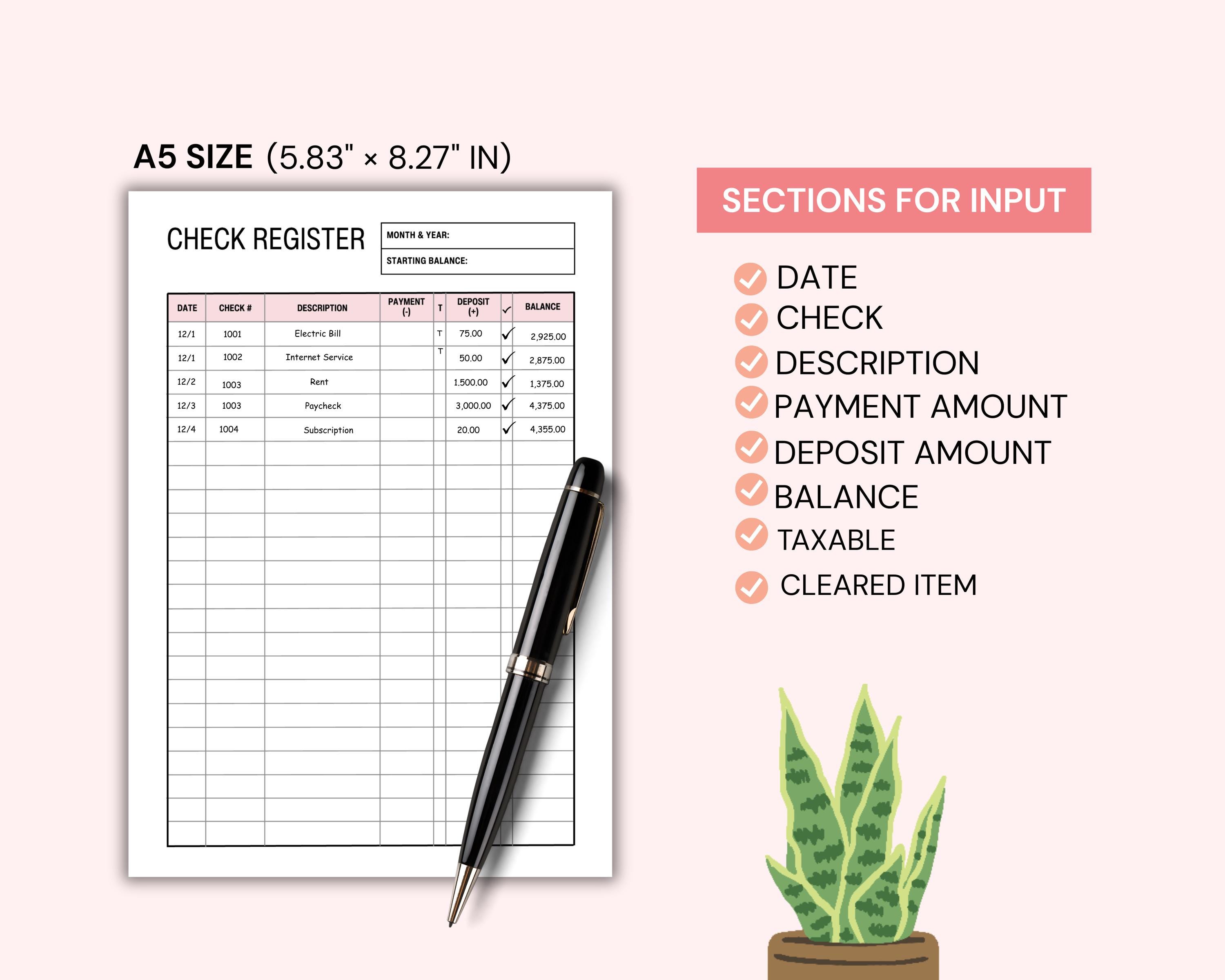 Register Tracker Tracker Check Register Planner Printable, Daily Expense Tracker, Money ...