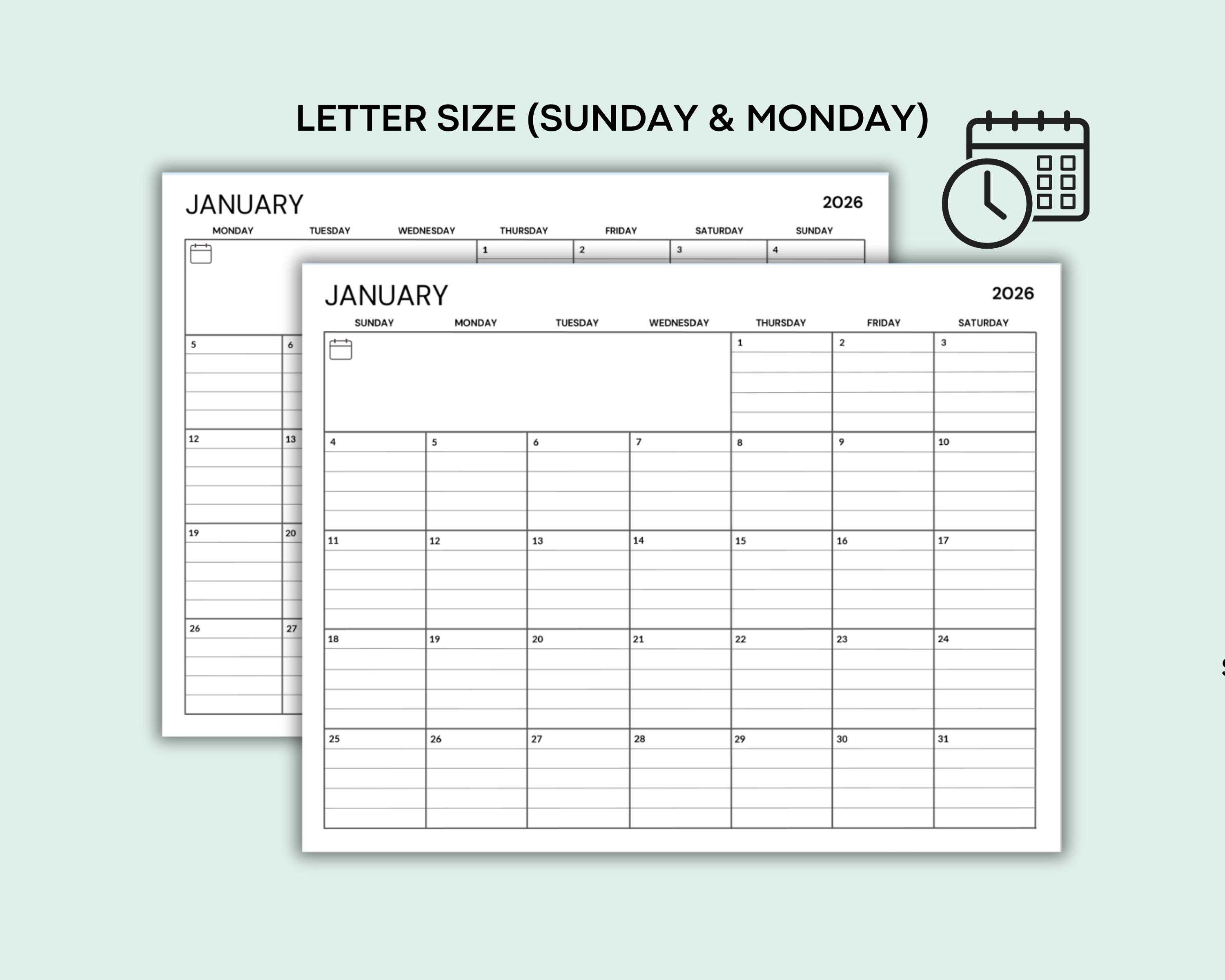 2026 Calendar Printable Lined Calendar 2026 Monthly Planner PDF Letter ...