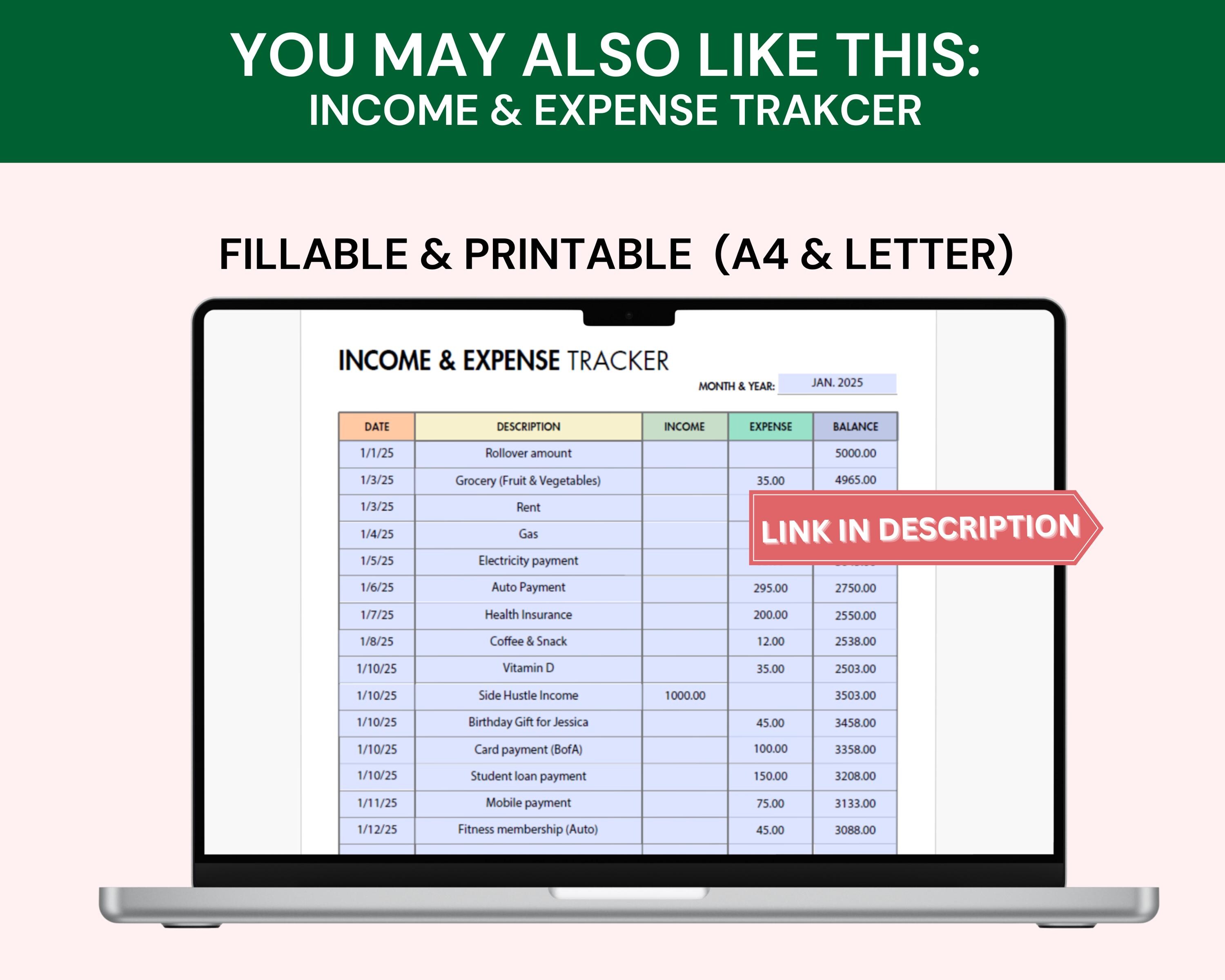 Register Tracker Tracker Check Register Planner Printable, Daily Expense Tracker, Money ...
