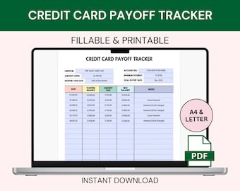 Suivi des remboursements de carte de crédit Imprimable et remplissable Suivi des remboursements de dettes Finances personnelles Planificateur de remboursement de dettes Organisateur d'objectifs financiers
