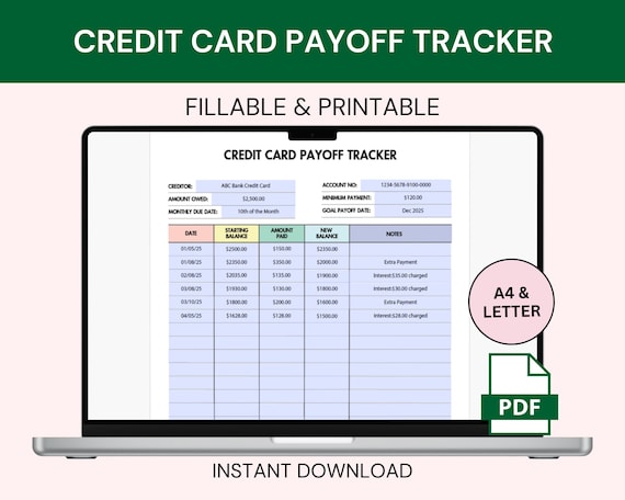 Credit Card Payoff Debt Tracker Printable and Fillable Debt Payoff Tracker Personal Finance Debt Repayment Planner Financial Goals Organizer