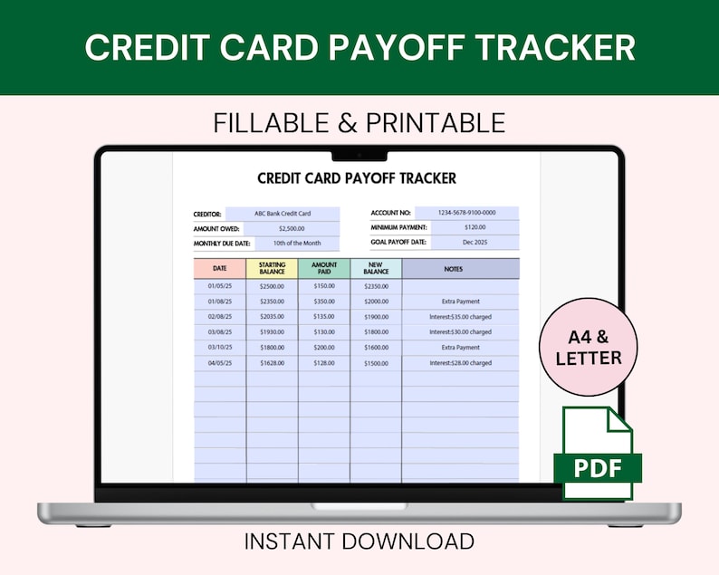 Credit Card Payoff Debt Tracker Printable and Fillable Debt Payoff Tracker
