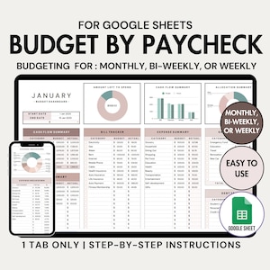 Budget by Paycheck Planner Google Sheets Budget Spreadsheet Monthly Weekly Paycheck Budget Tracker Biweekly Budgeting Template Bill Tracker