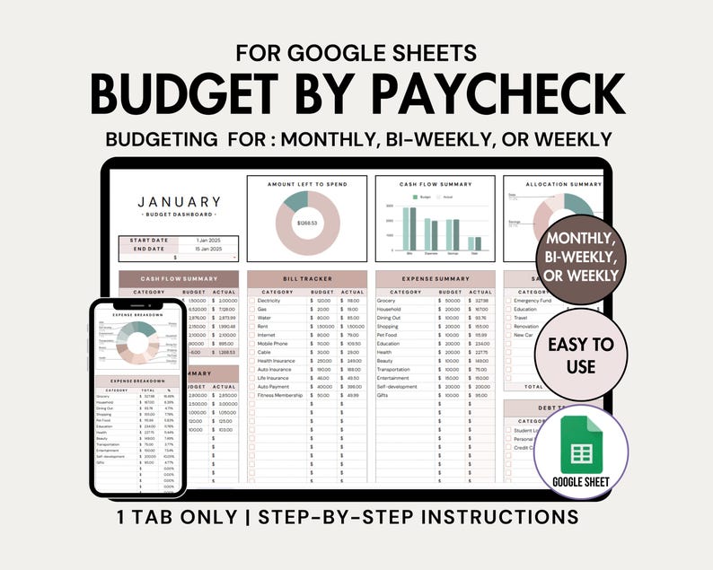 Budget by Paycheck Planner Google Sheets Budget Spreadsheet