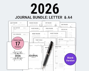 Agenda imprimable 2026 pages de journal, paquet 2026 trackers et agendas à téléchargement numérique, lettre et A4