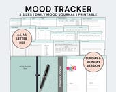 Mood Tracker Printable with Mood Journal Prompts Self Care Planner Wellness Tracker Year in Pixel Daily Weekly Monthly Mood Tracker Journal