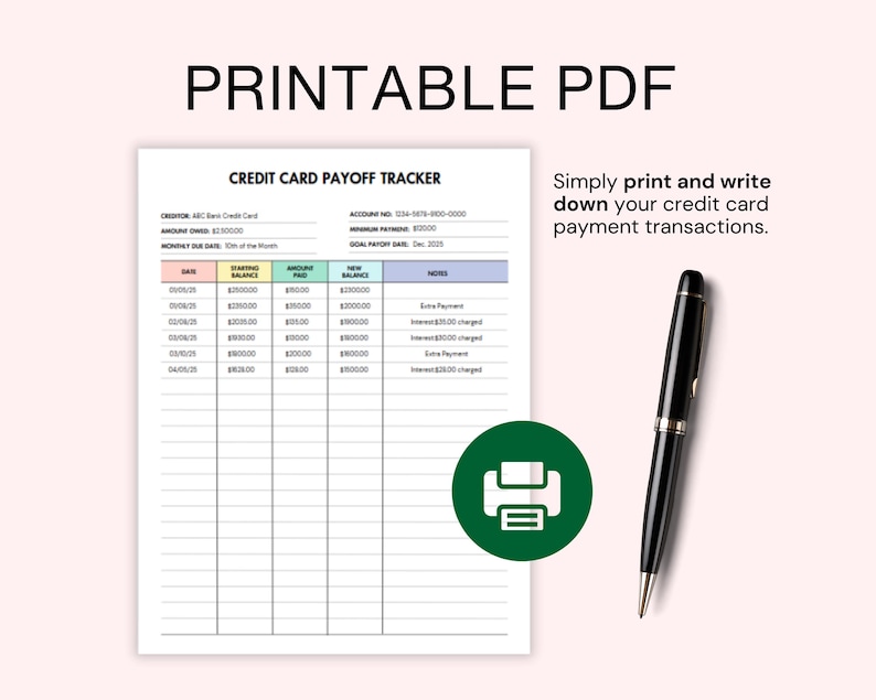 credit card payment tracker printable pdf debt tracker planner