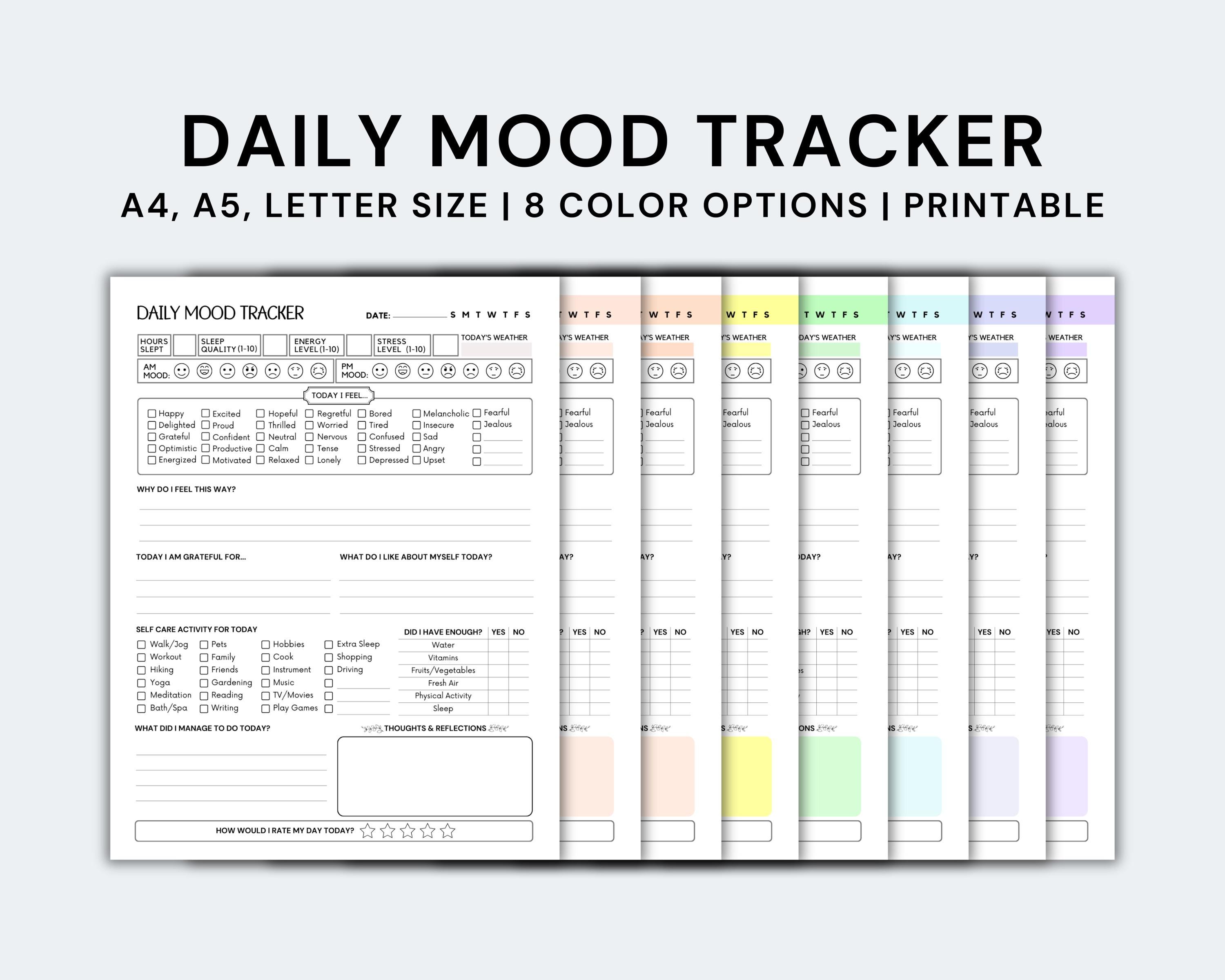 Mood Tracker Printable Mood Journal Prompts Daily Mental Health Planner ...