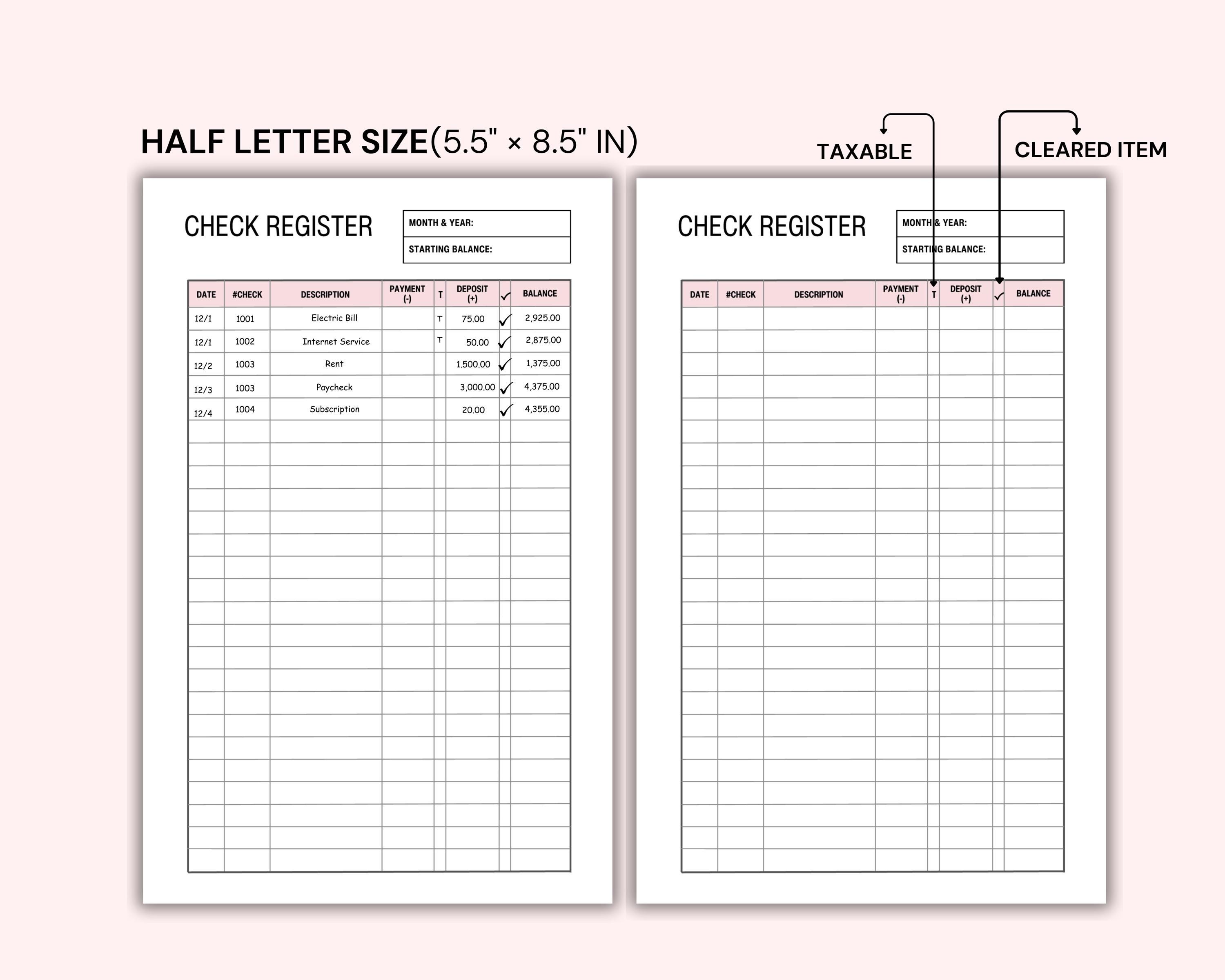 Check Tracker 2 Check Register Planner Printable, Daily Expense Tracker, Money ...