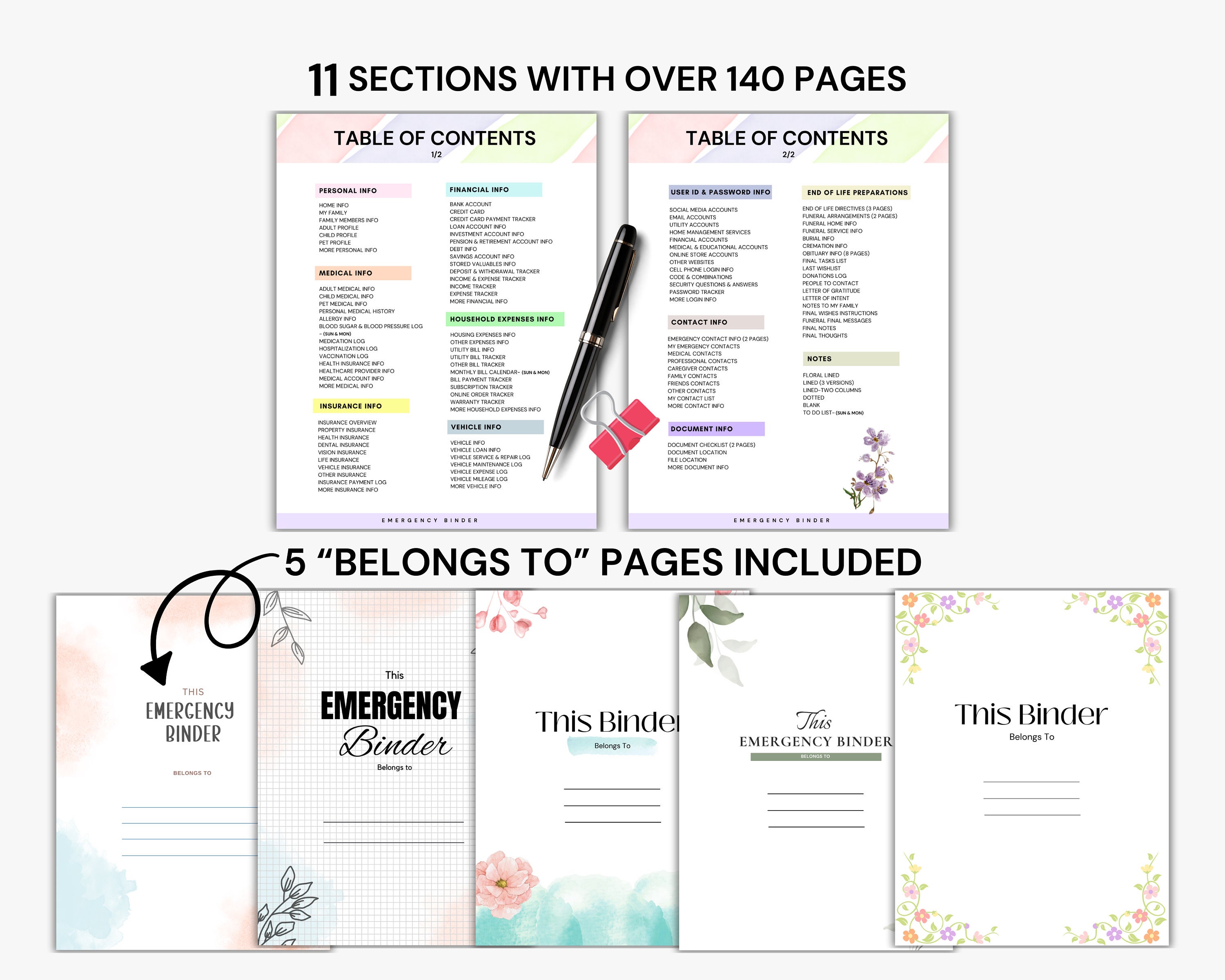 End of Life Planner Printable, Emergency Binder Planner, Just in Case ...
