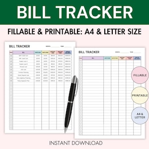 Bill Tracker Fillable Bill Payment Tracker Printable Daily Monthly Bill Log Personal Finance Tracker Bill Planner Fillable Bill Checklist