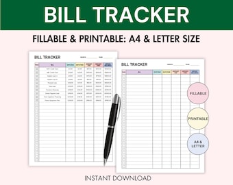 Suivi des factures Suivi des paiements de factures à remplir Journal des factures mensuel imprimable Suivi des finances personnelles Planificateur de factures Liste de contrôle des factures à remplir