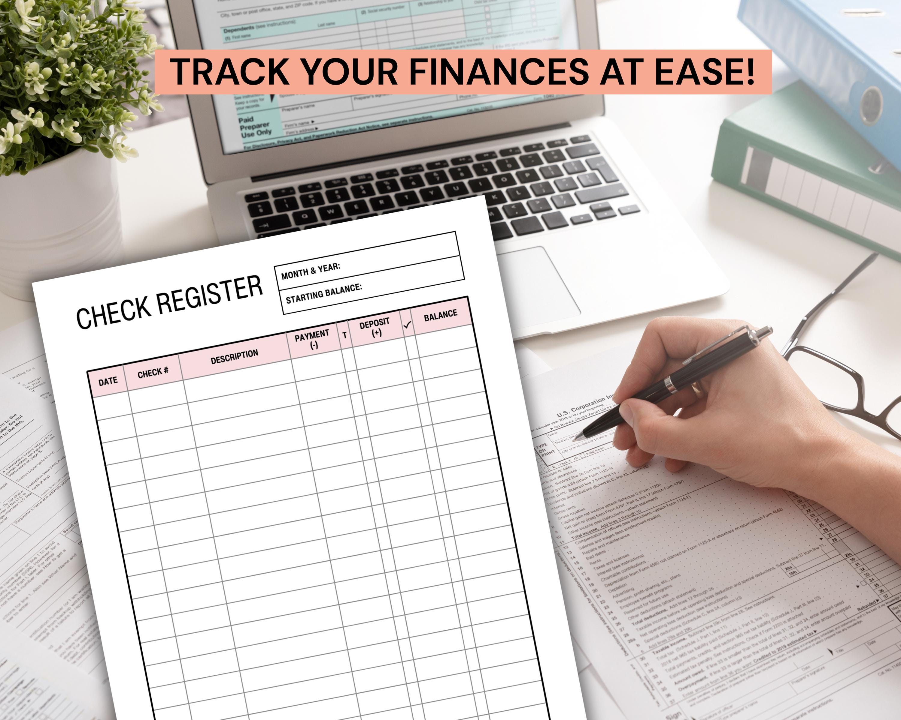 Register Tracker Tracker Check Register Planner Printable, Daily Expense Tracker, Money ...
