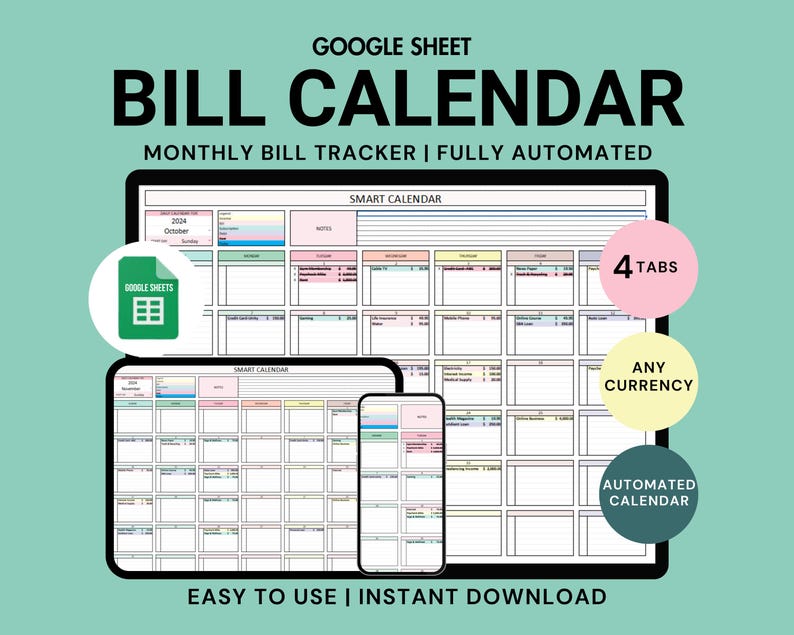 Bill Calendar Spreadsheet Google Sheets Bill Tracker Monthly