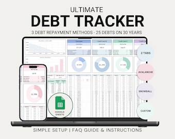 Ultimate Debt Tracker Spreadsheet Debt Payoff Template Debt Dashboard Google Sheet Debt Snowball Debt Management Household Financial Planner